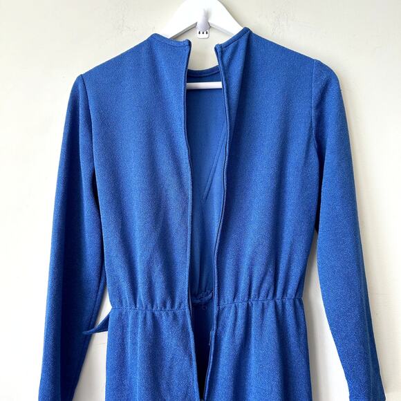 Vintage Leslie Fay Original Wrap Dress Blue Size 8 Midi Modest 1970s Classic - Picture 3 of 7